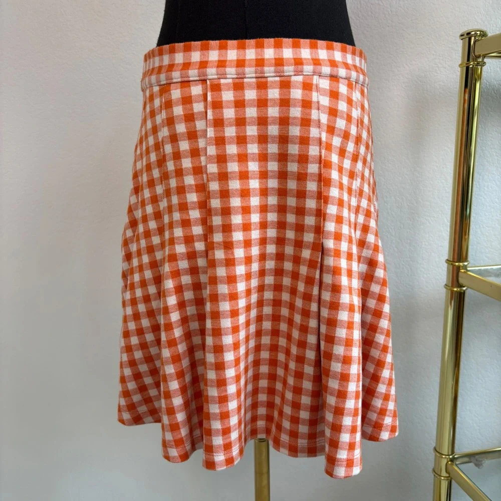 Free People Honey Pleated Mini Skirt Orange Gingham Size 10, Preppy, School girl